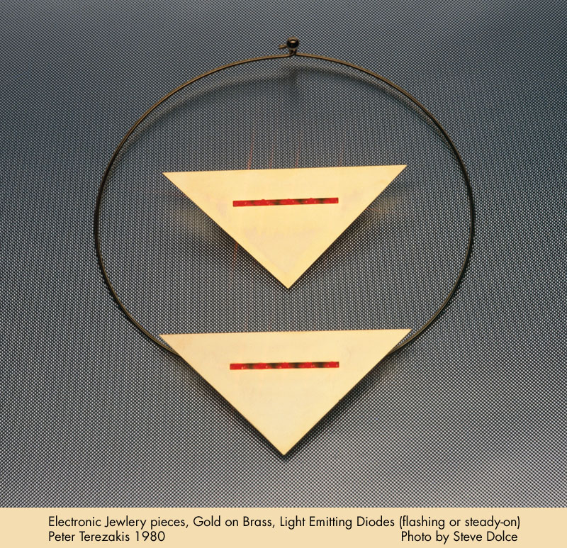 Triangle Pin Set ("Isocoles wasn't right") 24 karat Gold on brass pin and choker set, Peter Terezakis NYC, 1980